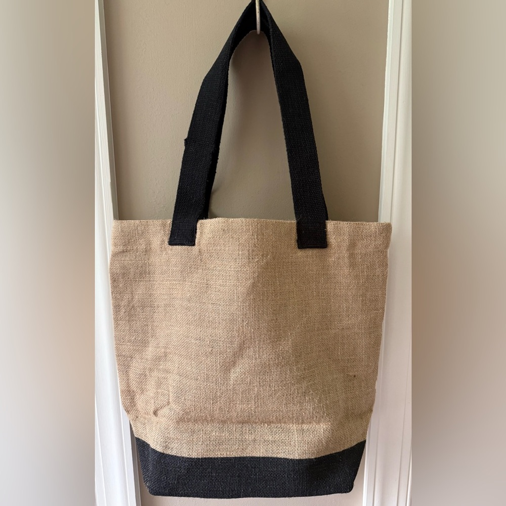 Mary & Martha Ampersand Burlap Lined Tote Bag with Black Handles NEW - Picture 2 of 10